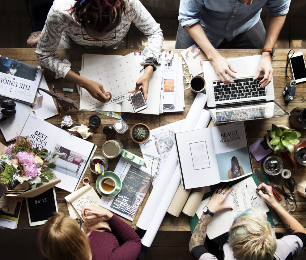 Colleagues working at a desk